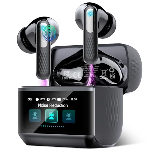 ZYHKON Bluetooth Kopfhörer mit Touchscreen, In Ear Kopfhörer Kabellos Bluetooth 5.4 mit ANC/ENC Mic mit Geräuschunterdrückung, 48H HiFi Stereo Ohrhörer mit 5 EQ-Modi, IP7 Wasserdicht, Schwarz