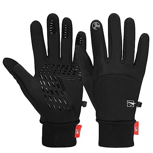 Cevapro Fahrradhandschuhe Warme Winterhandschuhe wasserdichte Touchscreenhandschuhe Winddichte Laufhandschuhe rutschfeste, Schwarz, M