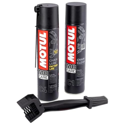Reinigungs- und Schmer-Set für Ketten, Motul C4 400 ml + C1 400 ml + Bürste zum Reinigen Kette