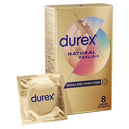 Durex Natural Feeling Kondome – Latexfreie Kondome aus Real-Feel-Material & mit anatomischer Easy-On-Form – 8er Pack (1 x 8 Stück)