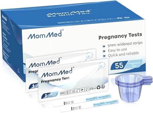 MOMMED Schwangerschaftstest (HCG55), 55 Stück Schwangerschaftstest Frühtest Teststreifen mit einem Bonus von 55 Stück Urinsammelbecher; Genauigkeit von über 99% für schwangerschaftstests