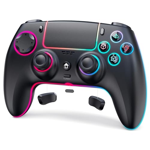 JORREP Wireless Controller für PS5/Pro/Steam Deck/PC/MAC/iOS,Gamepad Controller mit RGB-Beleuchtung/Dual-Vibration/Turbo/Motion Sensor/programmierbar/Headset Anschluss/1500-mAh-Akku Schwarz