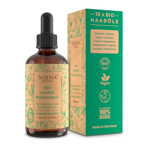 BIO HAARÖL ROSMARIN+9 - Wachstumsöle [Für Haarstärkung & Haarwachstum] Mit 10 BIO-Ölen: • Arganöl • Rosmarinöl • Rizinusöl • Lavendelöl uvm. [100% Naturlich] Frei von Zusatzstoffen - Made in Germany