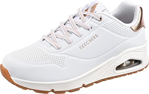 Skechers Damen Uno Shimmer Away sneakers, White Durabuck Rose Gold Duraleather Trim, 38 EU