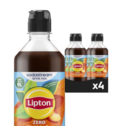 Sodastream drink mix Lipton Zero Pfirsich Ice Tea – zuckerfreier Sirup für gesprudeltes & stilles Wasser, 4er Pack (4 x 440 ml), ergibt bis zu 9L Fertiggetränk