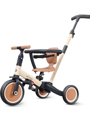 newyoo 5 in 1 Laufrad Dreirad, Dreirad ab 1-3 Jahr, Kinderdreirad mit schubstange, Kinderfahrrad, Laufräder Lauffahrrad inkl. Lenkstange, Sicherheitsbüge, TR008