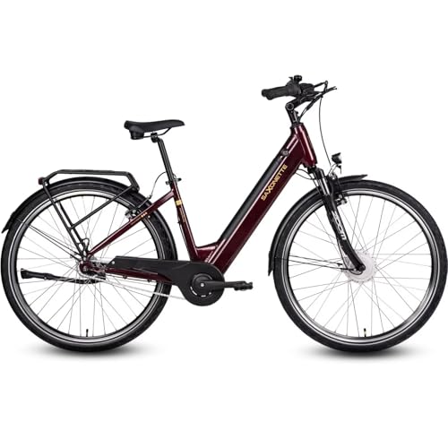 SAXONETTE E Bike Damen 28 Zoll mit Rücktrittbremse und nabenschaltung, Elektro Fahrrad Erwachsene mit 36V 13Ah BMS Akku, 7 Gang Pedelec mit Federgabel, Ebikes mit Gepäckträger für Damen und Herren
