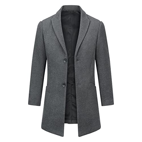 Allthemen Wintermantel Herren Mantel Lang Slim Herrenmantel Winter Warm Business Mantel Herren Wolle Wollmantel Grau XL