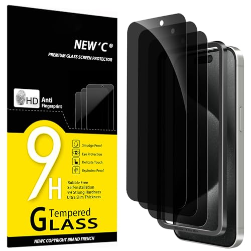 NEW'C 3 Stück, Sichtschutz für iPhone 15 Pro Max für Panzerglas (6,7 Zoll), Blickschutzfolie Privacy screen mit Anti Spy - Beschermingshoek 28 graden - Einfaches Installationswerkzeug enthalten
