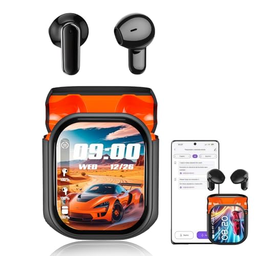 Luminea HTC Übersetzer Kopfhörer unterstützt 156 Sprachen,Echtzeit KI Übersetzungskopfhörer mit Farb-Touchscreen Ladeetui, Hi-Fi Bluetooth Headset für Reisen Business und Sprachlernen (Schwarz)