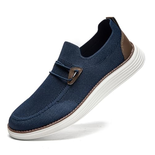 CAIQDM Bequeme nackte Slip-On-Loafer für Herren hautfreundliche rutschfeste Innensohlen Walking-Freizeitschuhe Retro-Mode leichte und atmungsaktive Outdoor-Fitness-Joggingschuhe Dunkelblau EU 43