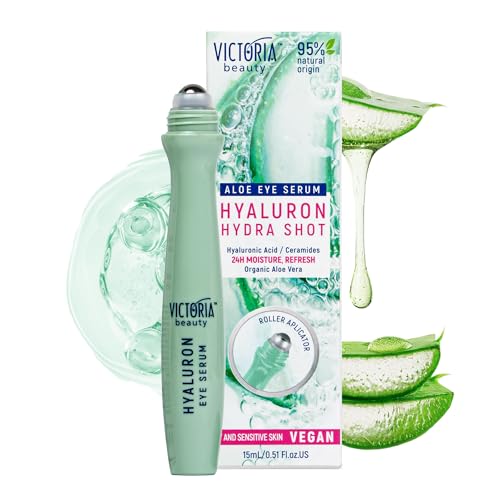 Victoria Beauty Hyaluron Augenserum, Kühlendes Augen Roll-On, Augenroller mit Hyaluronsäure, Ceramiden, Bio Aloe Vera und Niacinamide gegen Falten und Augenringe, Anti Aging Augenpflege, 15ml