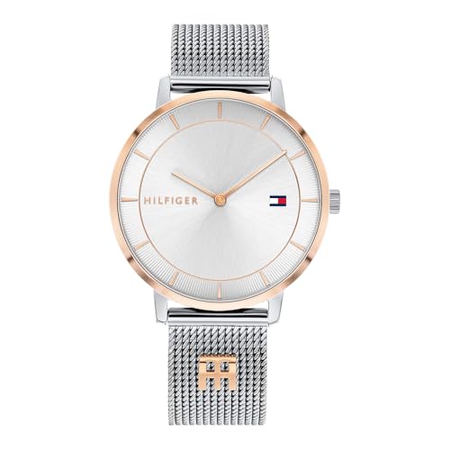 Tommy Hilfiger Analog Quarzuhr für Damen mit Silbernes Edelstahl-Mesh-Gliederarmband - 1782288