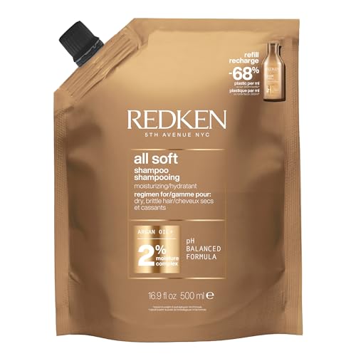 Redken Haarshampoo für trockenes und brüchiges Haar, Belebt und hydratisiert, Mit Omega-6 und Argan-Öl, All Soft Shampoo, 1 x 500 ml Nachfüllpack