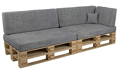 POKAR Palettenkissen Palettenauflagen mit abnehmbarem Bezug Palettenmöbel Palettensofa 6er Set: Sitzkissen 120x80 + Rückenlehne 120x40, Grau