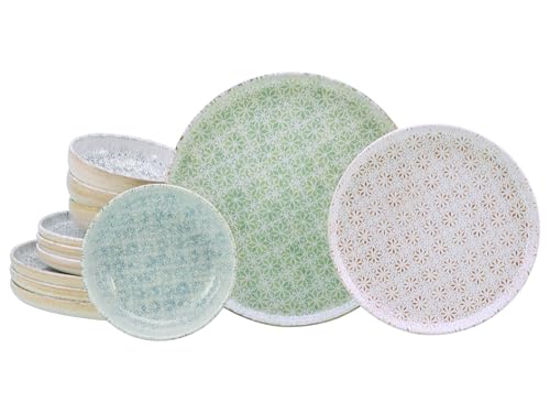 CreaTable, 24089, Serie Uno Emiliana Mix, 12-teiliges Geschirrset für 4 Personen, Teller Set aus Steinzeug, spülmaschinen- und mikrowellengeeignet, Made in Portugal
