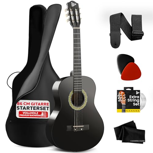 Pyle 1/2 Konzertgitarre, Kindergitarre mit Nylonsaiten inkl. Tasche, Plektren, Gurt & Erstatzsaiten, Gitarre- 86cm, ab 6 Jahre Ideal für Anfänger & Musikliebhaber
