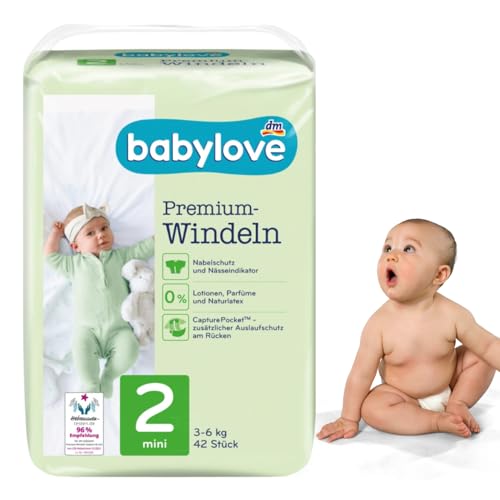 babylove Premium Windeln, extra weich, Größe 2, Mini 3-6 kg, 42 Stück