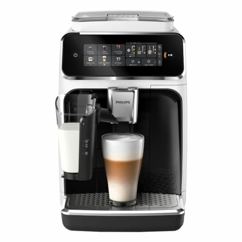 PHILIPS 3300 Series Kaffeevollautomat - 6 Getränke, Modernes Farb-Touchscreen-Display, LatteGo-Milchsystem, SilentBrew, 100% Keramikmahlwerk, AquaClean Filter, 1,8L Wassertank, Weiß (EP3343/50)