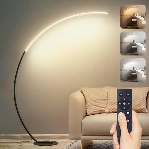 LED Stehlampe Dimmbar Bogenlampe Wohnzimmer, 25W Schwarz Stehleuchte, 165cm