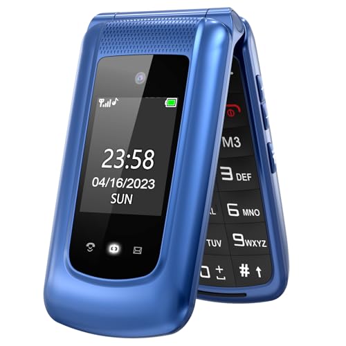 uleway GSM Seniorenhandy Klapphandy ohne Vertrag, vodafone, Großtasten Mobiltelefon Einfach und Tasten Notruffunktion,2.4 +1.7 Zoll Dual Display Handy für Senioren (Blau)