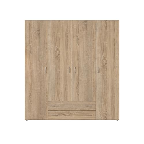 Stella Trading BASE Zeitloser Kleiderschrank in drei verschiedenen Größen - Vielseitiger Drehtürenschrank in Eiche Sonoma Optik - 160 x 177 x 52 cm (B/H/T)