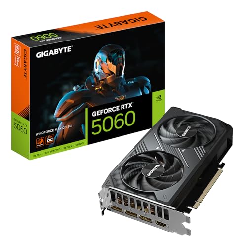 Gigabyte GeForce RTX 5060 WINDFORCE MAX OC 8G Grafikkarte – 8 GB GDDR7, 128 Bit, PCI-E 5.0, 2512 MHz Kernfrequenz, 3 x DisplayPort, 1 x HDMI, NVIDIA DLSS 4, GV-N5060WF2MAX OC-8GD