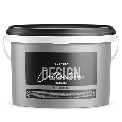 Craft Colors® 5L hochwertige Wandfarbe edelmatt, Kreidefarbe made in Germany, DESIGN Collection No. 763 hell grau