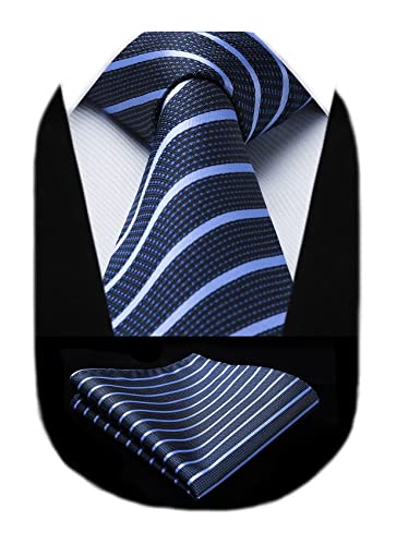 HISDERN Gestreifte Krawatte Blau Für Herren Taschentuch Klassische Formell Hochzeit Krawatten & Einstecktuch Set Für Business Work Club