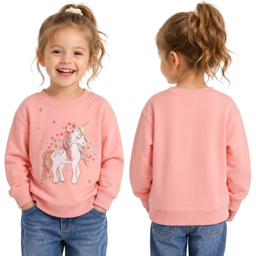 Alleen Sweatshirt Mädchen Baumwolle Casual Pullover Kinder Einhorn Leicht Sportkleidung Rundhals Oversized Langarm Tops Atmungsaktiv Langarmshirt mit Stickerei Gr.92-122 (Rosa, 110)