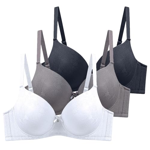 XCXC 3er Pack Damen BHS mit Bügel Frauen Spitzen-BH Leicht Perfekte Passform Klassische Anti-Sagging BH Set mit Verstellbaren Trägern für Alltag und Freizeit