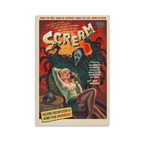 PANTTING Scream Horror-Film-Poster, ästhetischer Leinwand-Kunstdruck, Heimdekoration für Schlafzimmer, Wohnzimmer, 60 x 90 cm, ungerahmter Stil