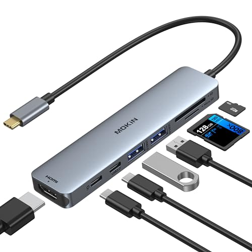MOKiN USB C Hub Type C Adapter 6 in 1 USB-C Hub mit HDMI 4K@30Hz, 2*USB 3.0 Ports/1*USB 2.0 Anschlüsse, SD/Micro Kartenleser, kompatibel für MacBook Pro,MacBook Air, XPS und mehr Typ-C-Geräte