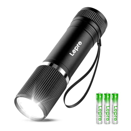 Lepro LED Taschenlampe Klein, Hell Mini Taschenlampe Batteriebetrieben, Robustes Aluminium Gehäuse, IPX4 Wasserdicht, Ideal für Camping, Notfall, Wandern & Kinder (Inkl. Batterien)