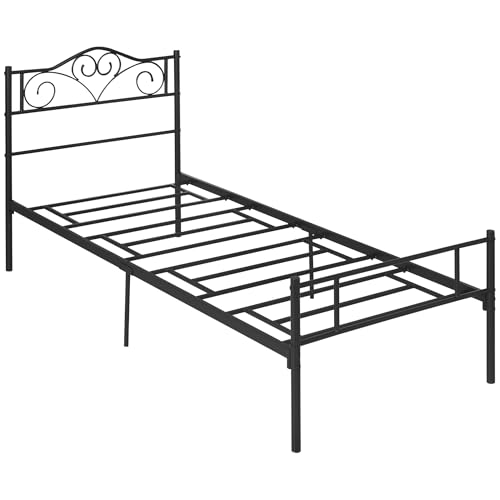 HOMCOM Bett 90 x 200 cm Stahl mit Lattenrost Bettrahmen Unterbettaufbewahrung mit Kopf- und Fußteil, Einzelbett, Bettgestell, 31 cm hoch, Schwarz