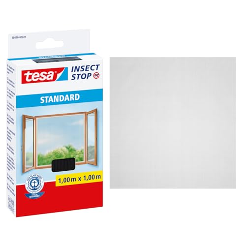 tesa Insect Stop STANDARD Fliegengitter für Fenster - Insektenschutz zuschneidbar - Mückenschutz ohne Bohren - 1 x Fliegen Netz - 100 cm x 100 cm - Anthrazit