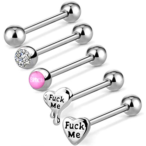 OUFER Body Piercing Zungenpiercing 14G 316L Edelstahl Sexy Zungenpiercings Schmuck Tongue Piercings Tongue Barbell Externally Tongue Bars