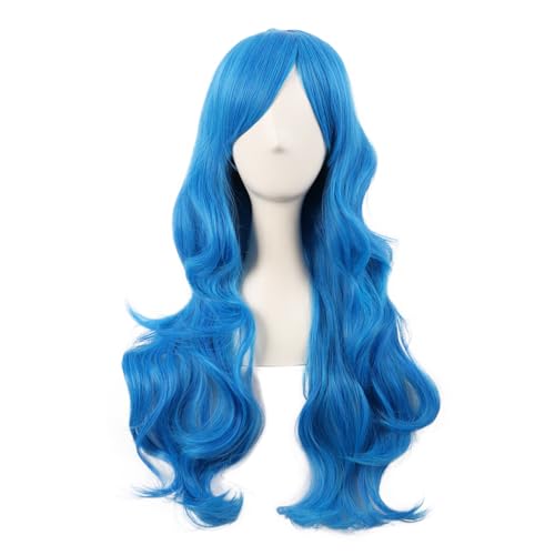 MapofBeauty 70 cm Lange Lockige Volle Haar Gewellt Perücke, Gemischt Blau