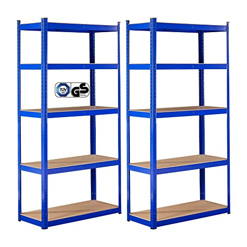 Arebos Schwerlastregal 2er Set | 180x90x40 cm | 875kg Tragkraft | 5 MDF-Platten | Einfache Montage durch Stecksystem Regal Lagerregal Kellerregal Steckregal Werkstattregal | Blau