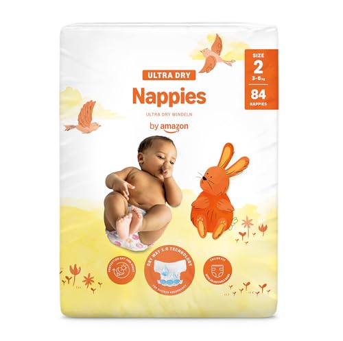 By Amazon Ultra Dry Windeln, Größe 2 (3-6 kg), Weiß, 84 Stück (1-er Pack) (Früher Unter Der Marke Mama Bear, Identisches Produkt)