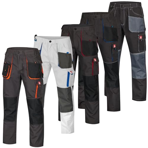 Arbeitshose Herren Größe 48 Schwarz Orange mit Werkzeugtaschen elastischem Bund Knieverstärkung strapazierfähige Arbeitshose für Handwerk Azubi Montage Instandhaltung Elektroinstallation Metallbau