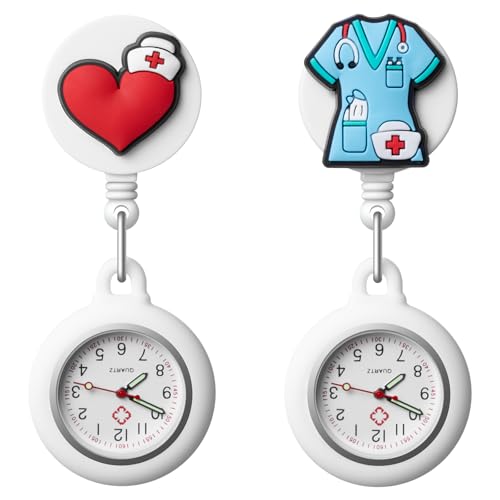 Vintoney Taschenuhren, 2PCS Krankenschwesteruhr, einziehbare, ansteckbare Ansteckuhr, Taschenuhr für Krankenschwestern mit Abnehmbarer Silikonhülle für Frauen Krankenschwestern und Ärzte