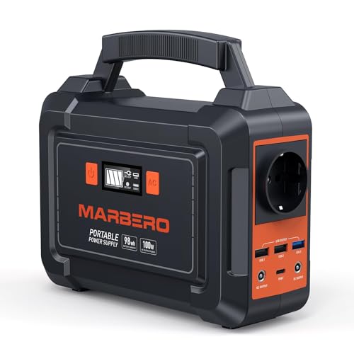 MARBERO 150W Powerstation Solargeneratoren 98Wh Camping-Batterie-Netzteil mit 220V Steckdose, Gleichstromanschlüssen, USB-Anschlüssen, LED für CPAP im Freien, Camping, Reisen, Jagd, Verdunkelung