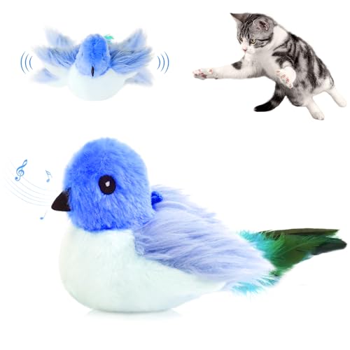 Migipaws Katzenspielzeug, elektrisches interaktives Katzenspielzeug,echte Flattern und Zwitschern wie EIN Vogel, Plüschspielzeug mit Katzenminze,wiederaufladbar(blau)