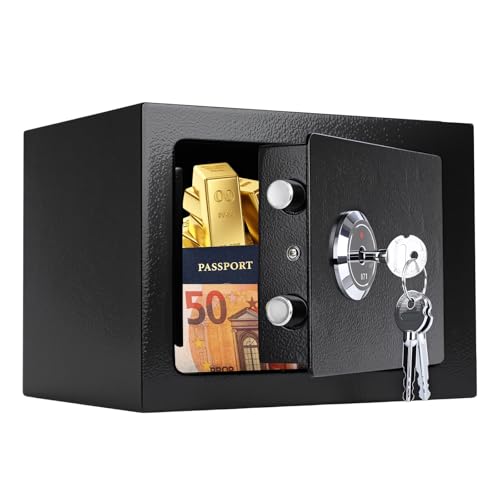 Safe Tresor mit 3 Schlüssel, 23x17x17cm Tresor für Zuhause, Kleine Möbeltresor für Bargeld, Schmuck und Dokumente (Schwarz)