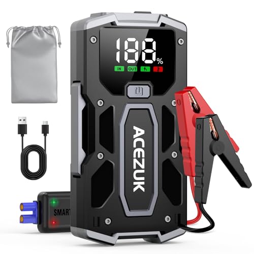 ACEZUK 5000A Starthilfe Powerbank 12V (Bis Zu 7,0L Benzin Oder 5,5L Diesel) Auto Starthilfe mit LED-Taschenlampe, großen Bildschirm, Jumper Bildschirm, Autobatterie Booster für SUV Motorrad Rasenmäher