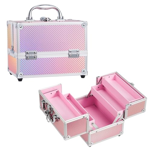 Kosmetikkoffer Schminkkoffer Leer Make up Koffer Abschließbare Beauty Case Kosmetik Organizer mit Schlüssel für Mädchen,Rosa