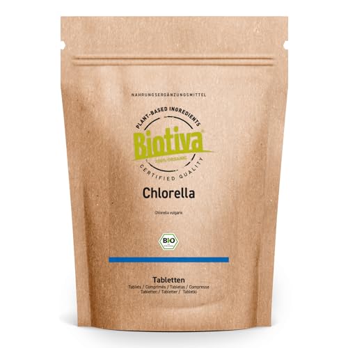 Biotiva Chlorella Tabletten Bio - 1000 Presslinge je 500mg - 500g - Vegan - OHNE Magnesiumstearat - Abgefüllt und kontrolliert in Deutschland