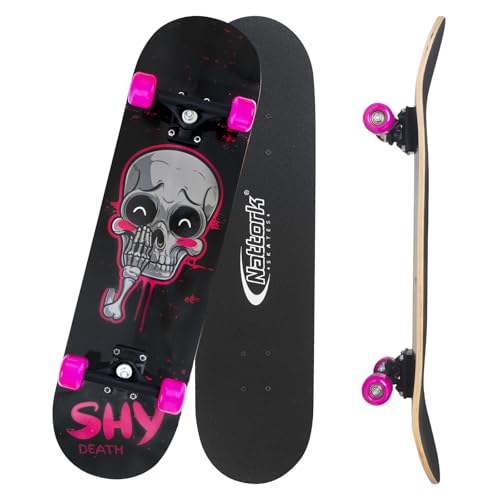 Nattork Skateboards 31 Inch Pink Skeleton Complete Skateboard Wood 9 Layer Canadian Maple Trick Skate Boards for Boys Girls Youth Teens Beginner