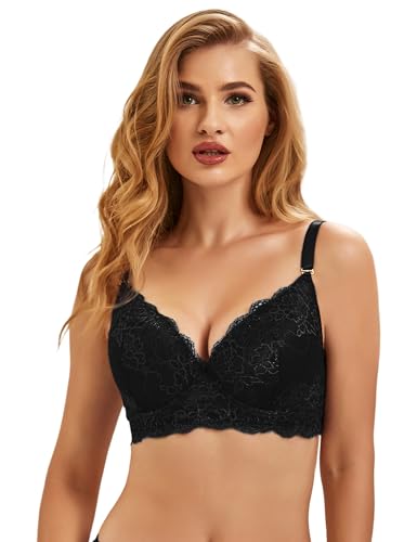 ohmydear BH Damen mit Bügel Große Größen Spitzen BH Gepolstert Klassische BHS für Damen Komfort 3/4 Cup Schwarz 90C
